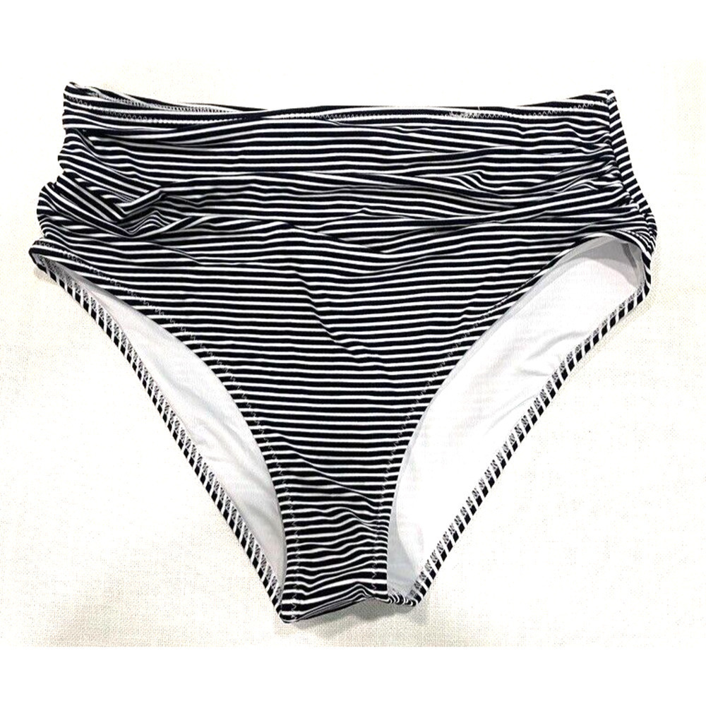 Cupshe - XL women's black & white striped bikini bottom rouged front